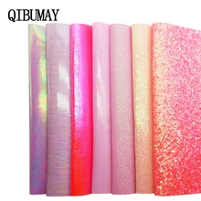 QIBU Pink Chunky falsa purpurina hojas de cuero Multi materiales para accesorios para lazos DIY tela de vinilo para zapatos bolsa de tela sintética