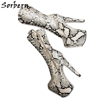 

Sorbern Snakeskin Print Mid Calf High Boots Vegan Shoes 2019 Custom-Made Color Inner Side Zipper Lace Up Booties Plus Size 34-45