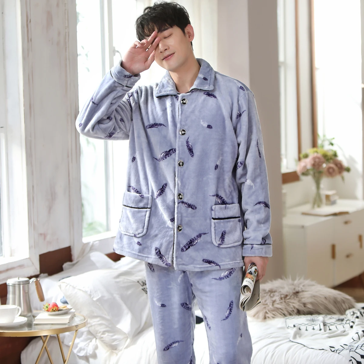 Autumn Winter Coral Velvet Couple Pajamas Set V-Neck Plus Size Home Service Suit Casual Women Flannel White Sleepwear Nightwear silk pajamas