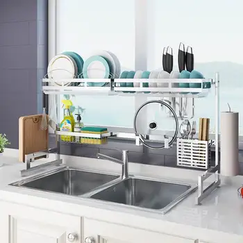 

Kitchen Shelf Rack Drying Drain Storage Holders Kitchen Plate Dish Cutlery Cup Drain Rack Kitchen Organizer 304 Stainless Steel