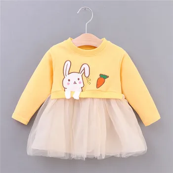 

Toddler Girls Cartoon Cotton Dress Cute Long Sleeve Tutu Dress 2020 baby girls Princess Wedding Party Dresses Vestido Infanti