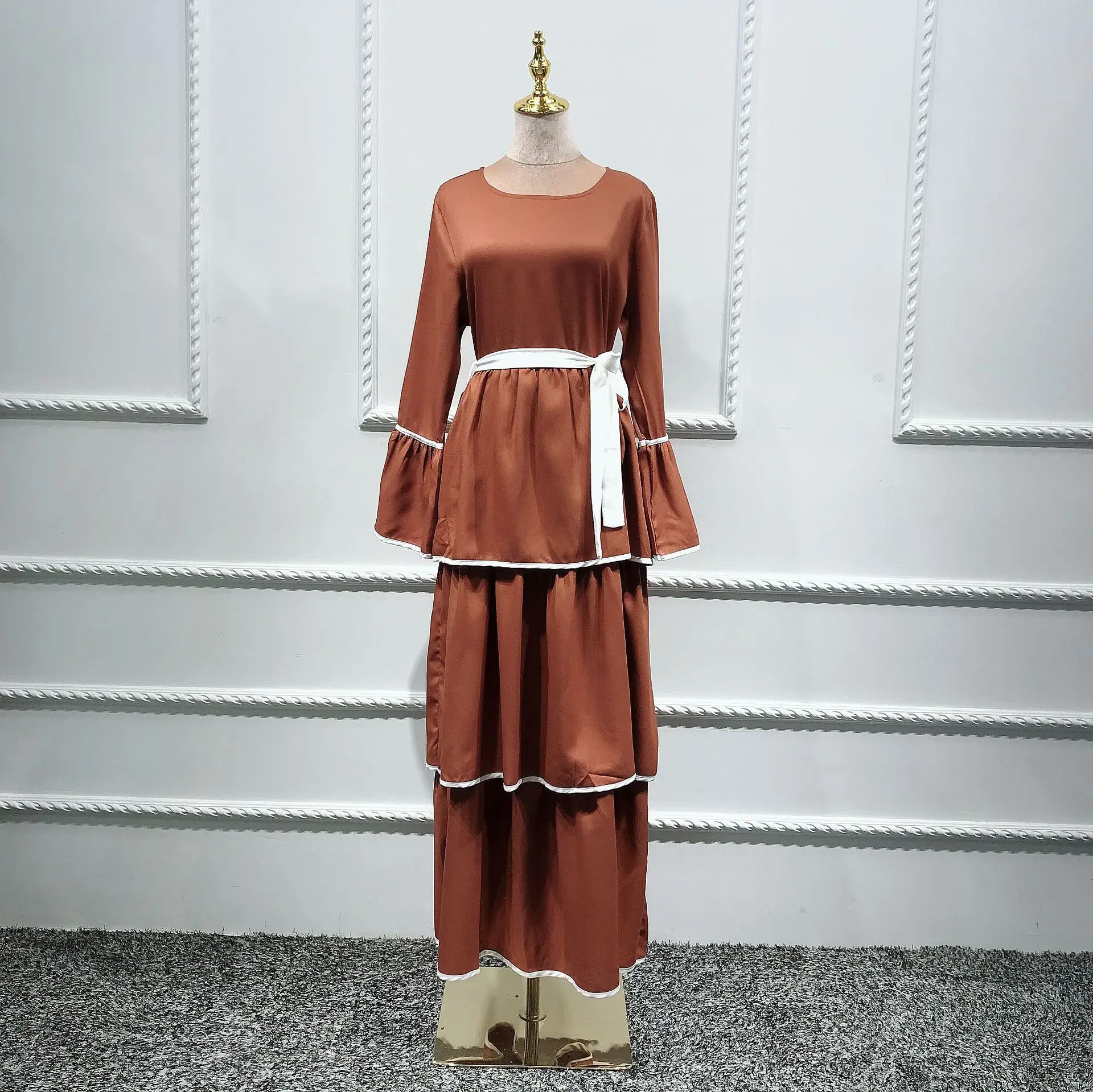 Коричневый Vestidos abaya длинное мусульманское платье кафтан хиджаб мусульманские платья Tesettur Elbise одеяние мусульмане Longue Caftan Очаровательное платье - Цвет: Коричневый