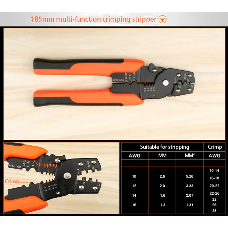 Высокое качество кабель провода резак для зачистки щипцы автоматический многофункциональный TAB терминальные обжимные плоскогубцы инструменты - Цвет: 185mm multi-function