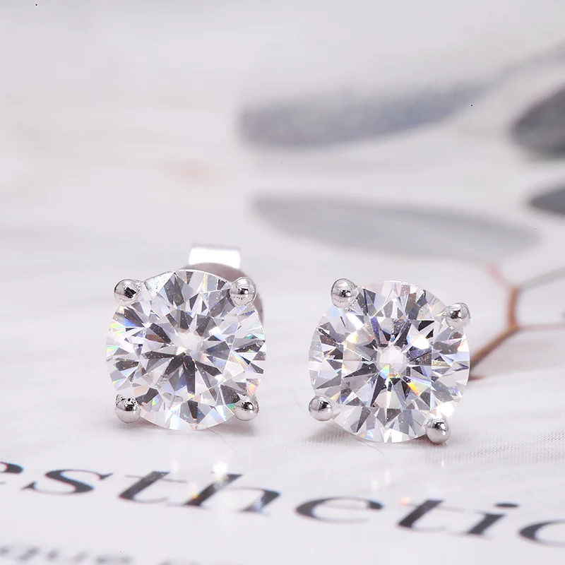 AEAW Round Moissanite Cut Total 2.00ct 6.5mm Diamond Test Passed Moissanite Silver Earring Jewelry Girlfriend Gift