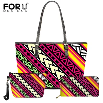 

FORUDESIGNS 3pcs Set Handbags For Women Retro Tribe Polynesian Pattern High Quatily Female Red Vintage Totes Bag Sac A Main