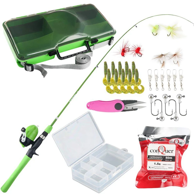 

Kids Fishing Pole Tackle Box Child Fishing Rod and Reel Kit Lures Box Fishing Gifts for Kids Fishing Gear