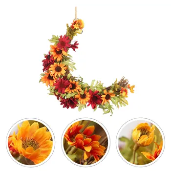 

1PC Door Wreath Chrysanthemum Wreath Thanksgiving Wreath Vine Wreath Artificial Garland Floral Hoop for Room