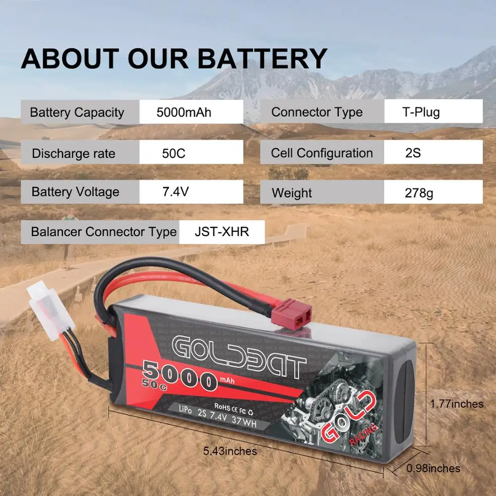GOLDBAT 5000mAh 2S 50C 7,4 V Жесткий Чехол Lipo аккумулятор с Т-штепсельной вилкой для RC Автомобиль Грузовик Лодка Heli самолет БПЛА Дрон FPV гоночный
