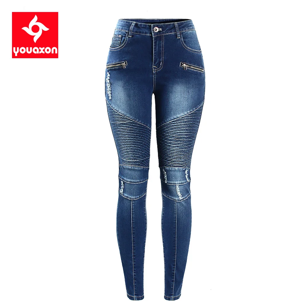 2077 Youaxon Women`s Motorcycle Biker Zip Mid High Waist Stretch Denim  Skinny Pants Motor Jeans For Women Trend Clothing - Jeans - AliExpress
