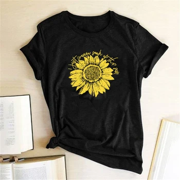 

Yellow Sunflower Print Women T-shirt Short Sleeve Round Neck Summer Funny T-shirt Femme Graphic Tee Tops Women Clothes 2020