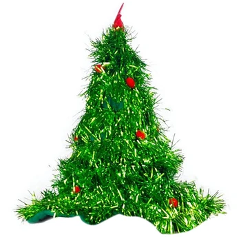 

Christmas Tree Shape Hat Children Adults Party Prop Caps with Top Star Green