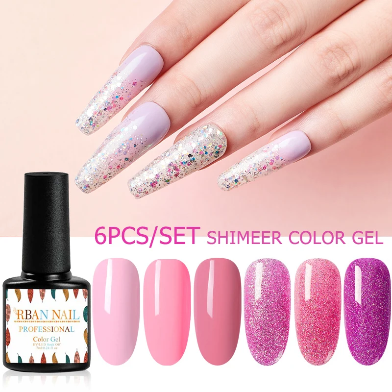 RBAN NAIL 6 шт. 7 мл телесные розовые фотообои блестящие отмачиваемые УФ-гель лак