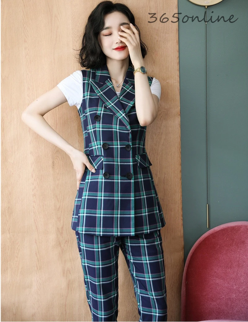 

Formal Uniform Designs Pantsuits with 2 Piece Sets Pants and Vest & Waistcoat Business Women Work Wear Ladies Office Blazers Set