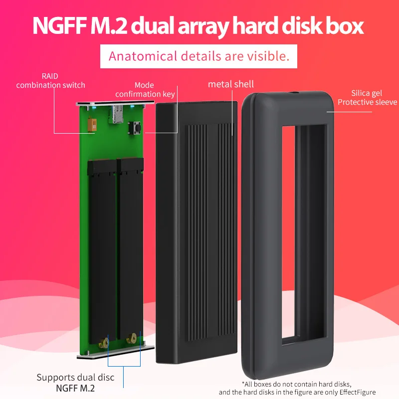 Двойной твердотельный дисковый массив NGFF M.2 чехол ssd с функцией RAID корпус SSD Тип C дисковый массив коробка 2 отсека для резервного копирования данных