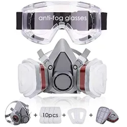 15 em 1 máscara de gás spray de pintura conjunto 6200 cartuchos de carbono respirador 5n11 filtros de poeira 10pcs segurança óculos proteção para os olhos reparação