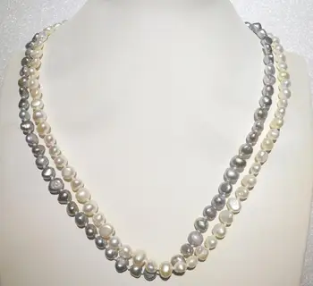 

2 strands 9mm bright white gray baroque flat pearl necklace natural freshwater pearl Woman Jewelry 35cm 14'' 43cm 17''