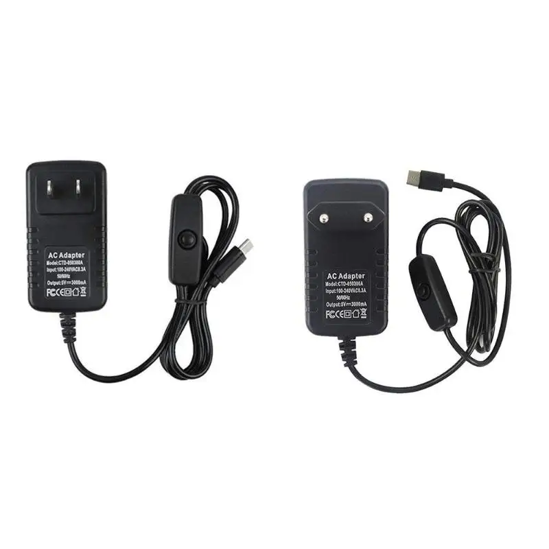 

5V 3A USB Type-C Adapter Anti-interference Stable Transmission AC Power Supply Charger for Raspberry Pi 4 with Button Switch