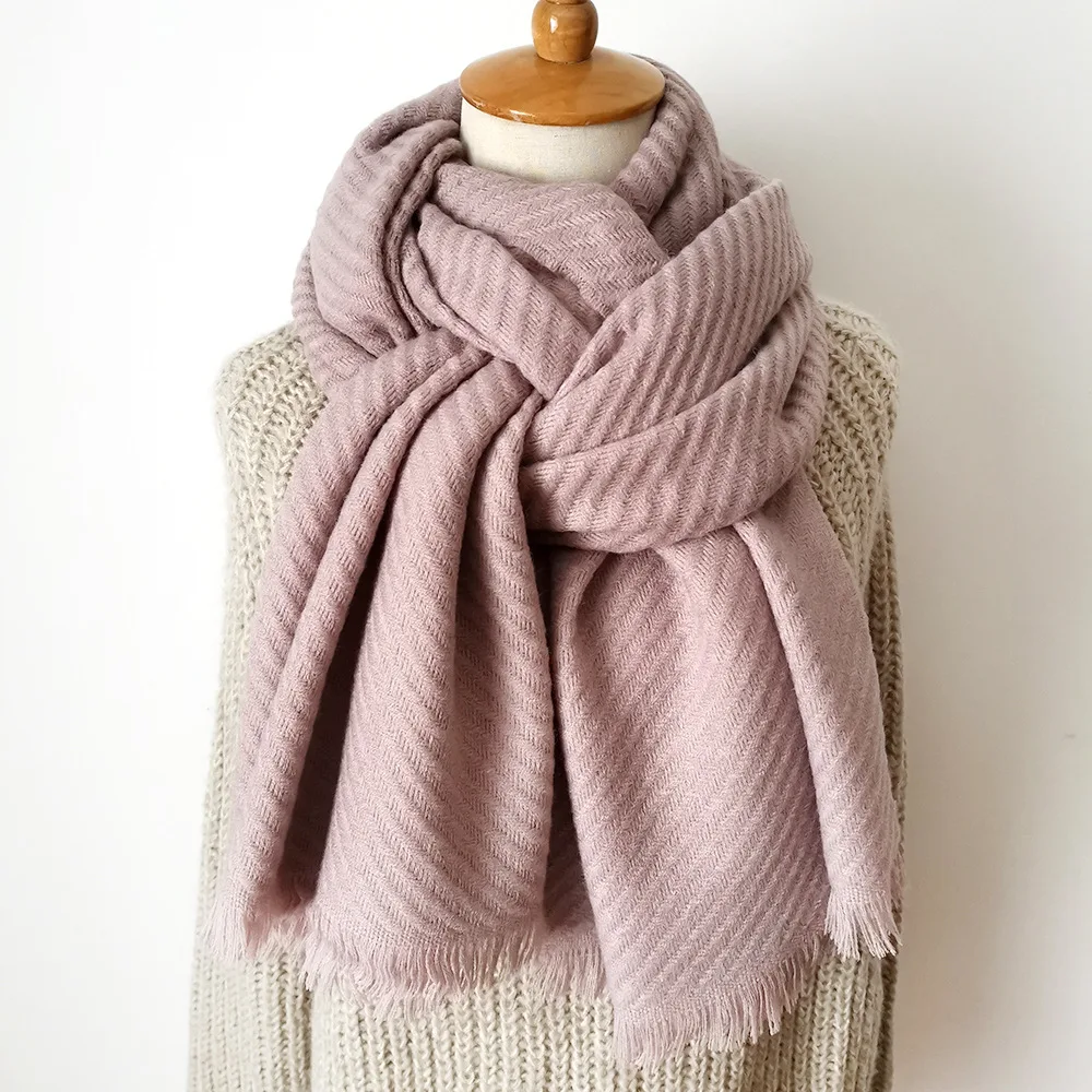 Вязаный кашемировый шарф из пашмины длинный однотонный теплый модный зимний