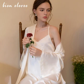 

Robe Women Set Lingerie Sexy Sleepwear Homewear Pijamas Robe Embroidered Nightwear Women Satin Nightshirts For Women Nightgown