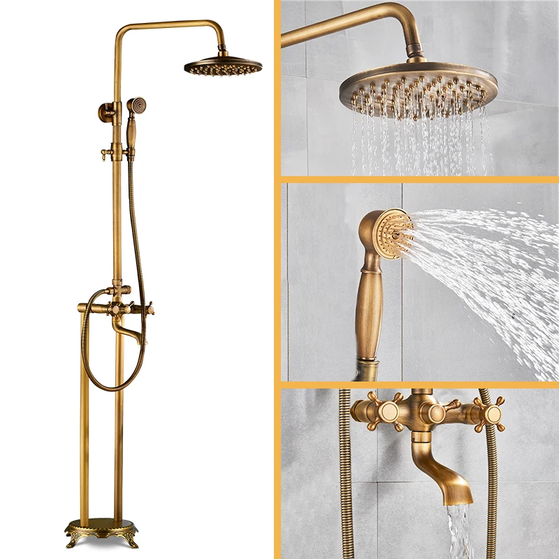 Shower Set Bathtub Faucet Shower Faucet Suguword Floor Mounted Free Standing Bathroom Tub Faucet 2 Handles Rainfall Shower Head Hand Shower Systom Tub Spout Mixer Tap
