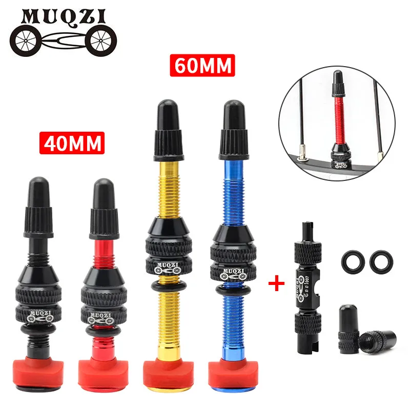 

MUQZI 2PCS Bike 40mm 60mm Tubeless Tire F/V Presta Valve MTB Road Bicycle Tubeless Rim CNC Alloy Nipple Brass Core Valve Tool