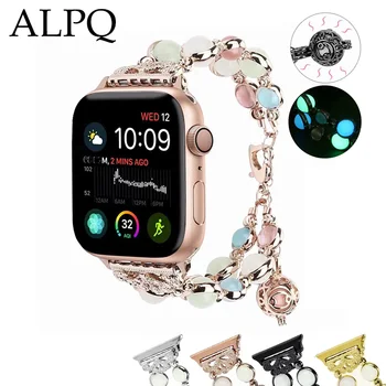 

Luminous Pearl Beads Bracelet Strap For Apple Watch 4 3 2 1 38 40mm 42 44mm Metal Watch Band Loop For Apple Watch Women