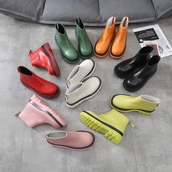 

2020 Candy Color Women's Boots Smoke Boots Martin Boots Slope Heel Zipper Short Boots Net Red Women's Shoes platform boots