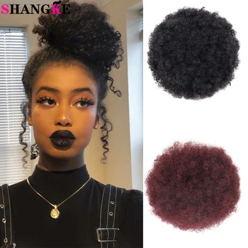 

SHANGKE Synthetic Afro Hair Kinky Curly Drawstring Ponytail Puff Chignon Postiche Hair Bun Clip Hair Extension For Black Women
