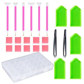 

24 Pieces DIY Diamond Painting Cross Stitch Tool Set Including Diamond Stitch Pen, Tweezers, Glue, Plastic Tray and Diamond Embr