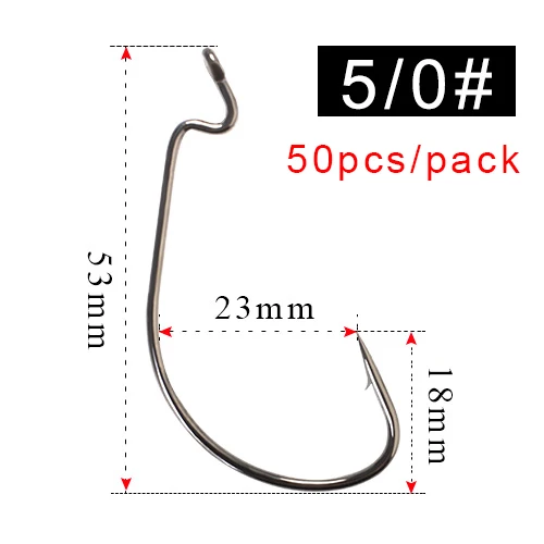 size 5-0 FISH KING 50 шт./упак. рыболовные мягкие крючки для Червяков высокоуглеродистой стали широкий суперзамок бас рыболовные крючки с зазубринами приманка рыболовные крючки 1#-5/0 - Цвет: size 5-0