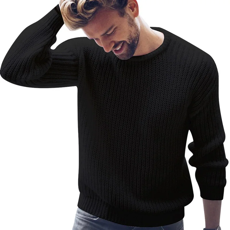 Мужская мода, хлопковый свитер, пуловер, повседневный джемпер для мужчин, вязаный корейский стиль, одежда размера плюс, свитера - Цвет: black