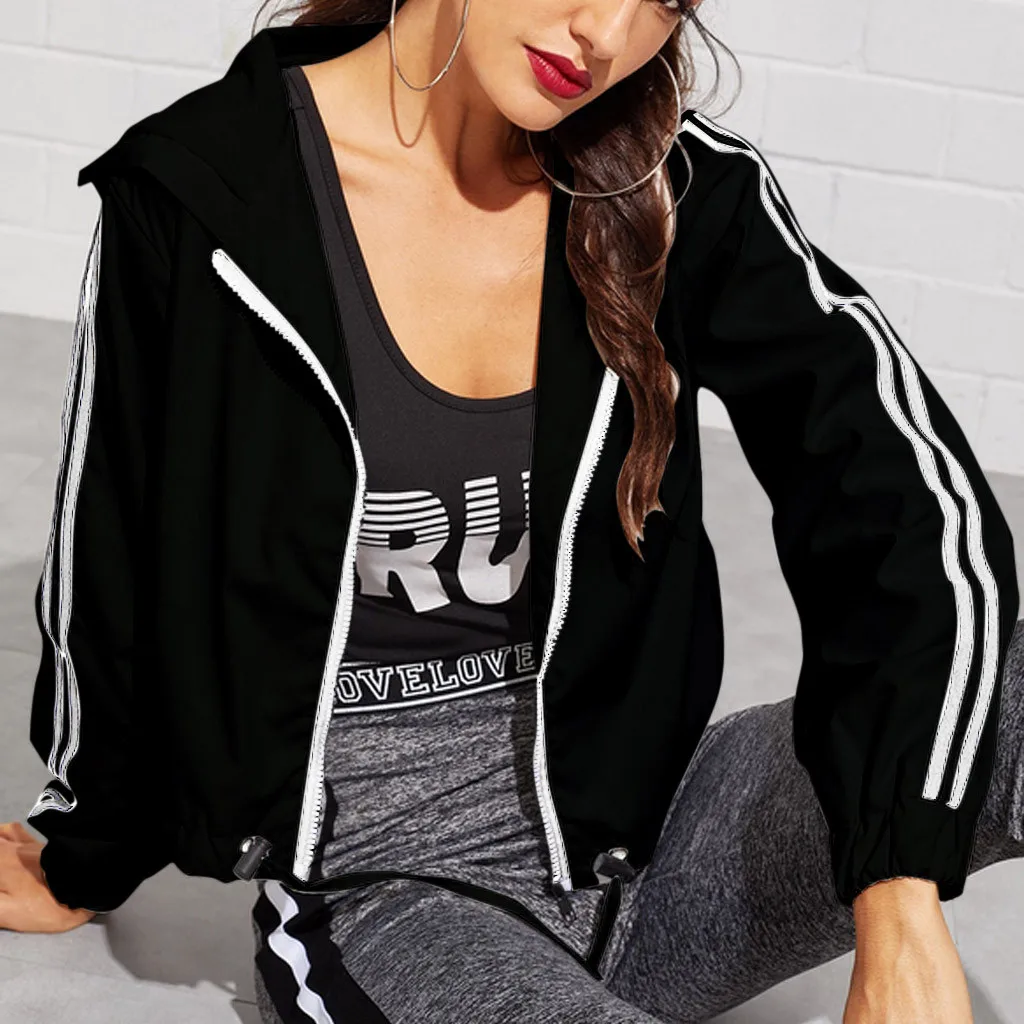 

2019 Autumn Basic Jacket Women Hooded Long Sleeves Zipper Pockets Women Winter Coat Casual Autumn Windbreaker Jacket Coat#J30