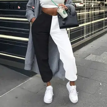 

Casual Sporty Women Pants Sweatpants 2019 Autumn Patchwork Trousers Workout High Waist Long Pants