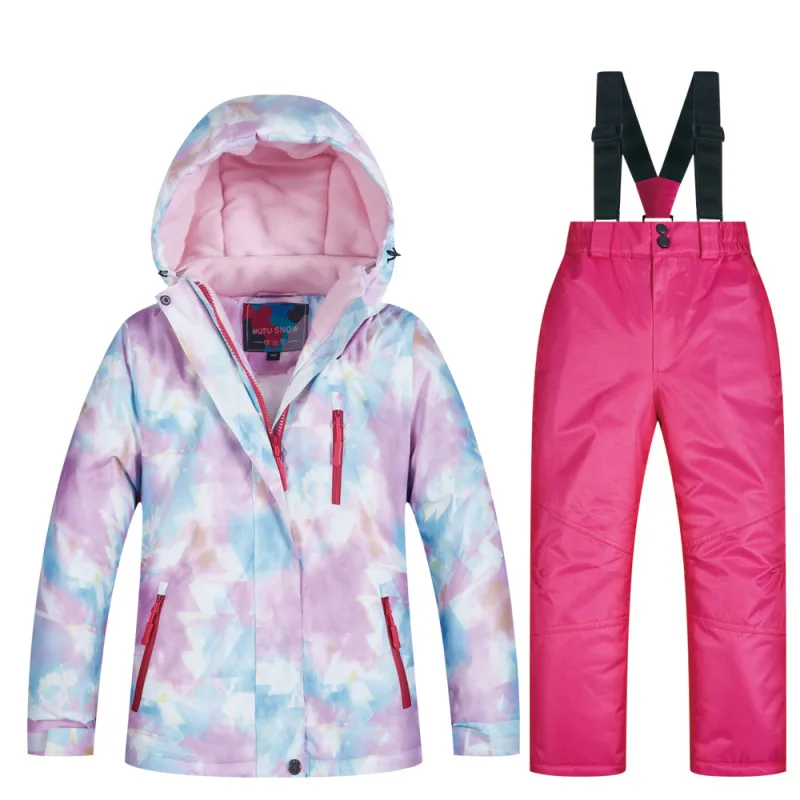 Coat and Pink Плотный теплый лыжный костюм детский комплект из куртки и штанов для катания на лыжах и сноуборде, высококачественные комбинезоны для сноуборда детские лыжные штаны - Цвет: Coat and Pink