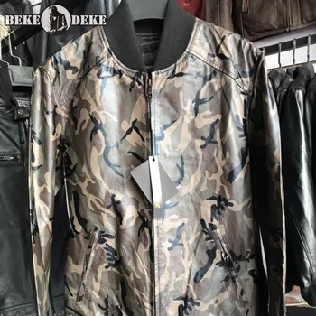 

Mens Camouflage Bomber Jacket Streetwear Casual Loose Fit Coat Fashion Genuine Leather Jackets Male Tops Autumn Biker Outerwear