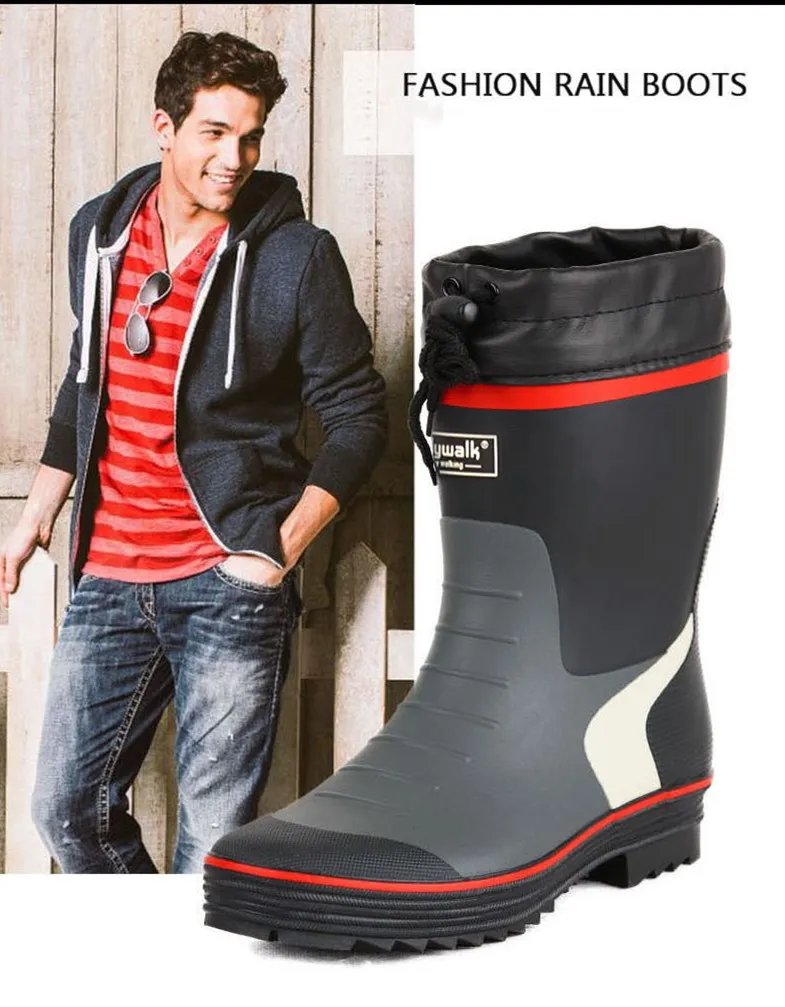 

Outdoor Man Rain Boots Heels Shoes Mens Rain Shoes Hiking Height Increased Wedges Shoes High Top Fashing boots Mixed Color