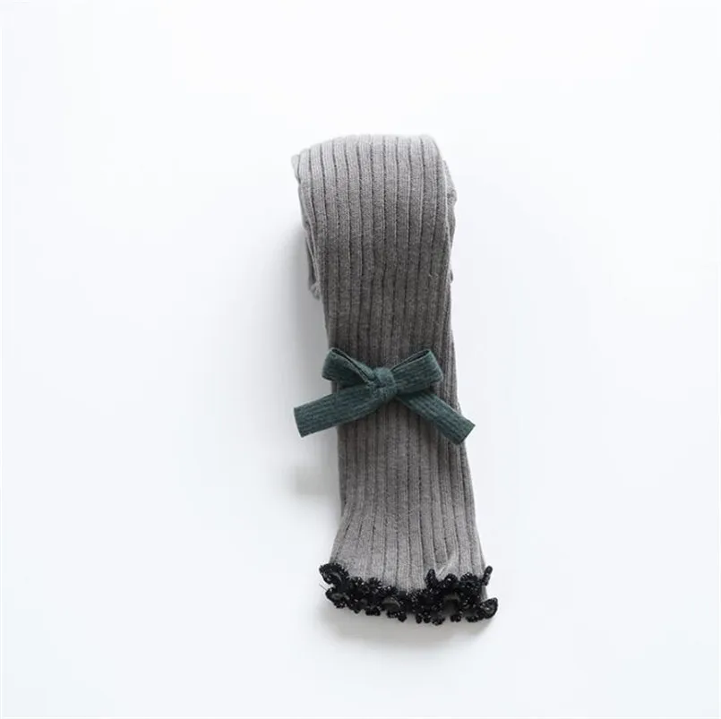 light grey Винтажные однотонные детские штаны в полоску; сезон весна-осень; леггинсы для малышей с бантом из ленты; Дизайнерская одежда принцессы; Рождественский подарок - Цвет: light grey