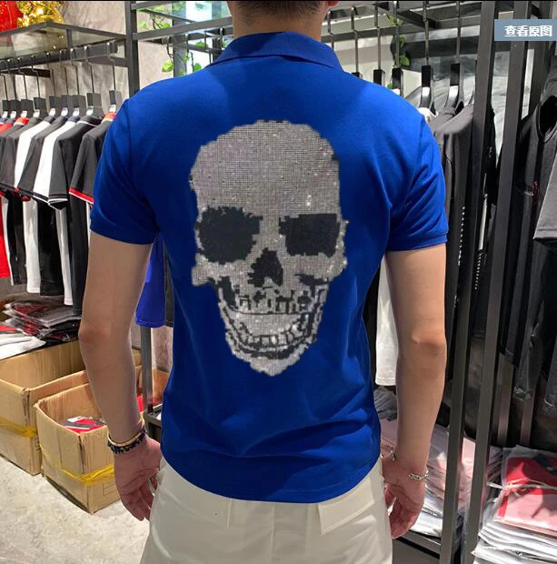 Polo manga corta para hombre, Camiseta de algodón con estampado de calavera de diamante, moda de - AliExpress
