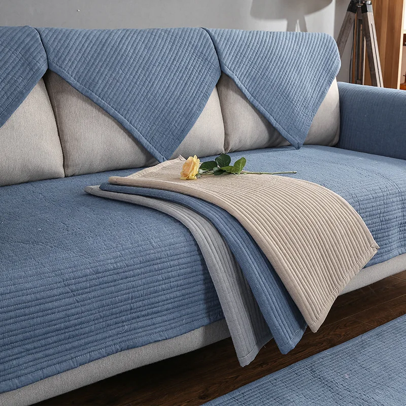 

Nordic Solid Color Striped Sofa Cover Couch Covers Non-slip Four Seasons Sofa Towel Cushion Corner Sofa Protective Ca