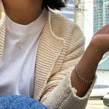 

Women's 100% Authentic 925 Sterling silver HEART Open pendant choker Necklace Fine jEWELRY TLX889