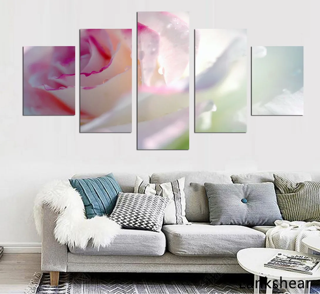 Модульный холст настенные картины Домашний Декор 5 шт. белые розы для гостиной HD