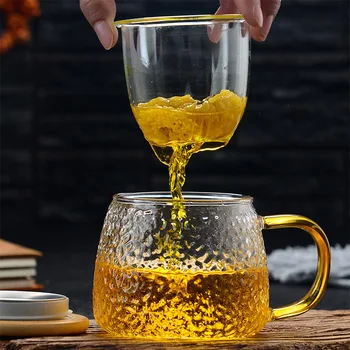 

350ML Glass Tea Infuser Cup With Filter And Bamboo Lid Heat-Resistant Flower Tea Cup Office Tea Mug Drinkware