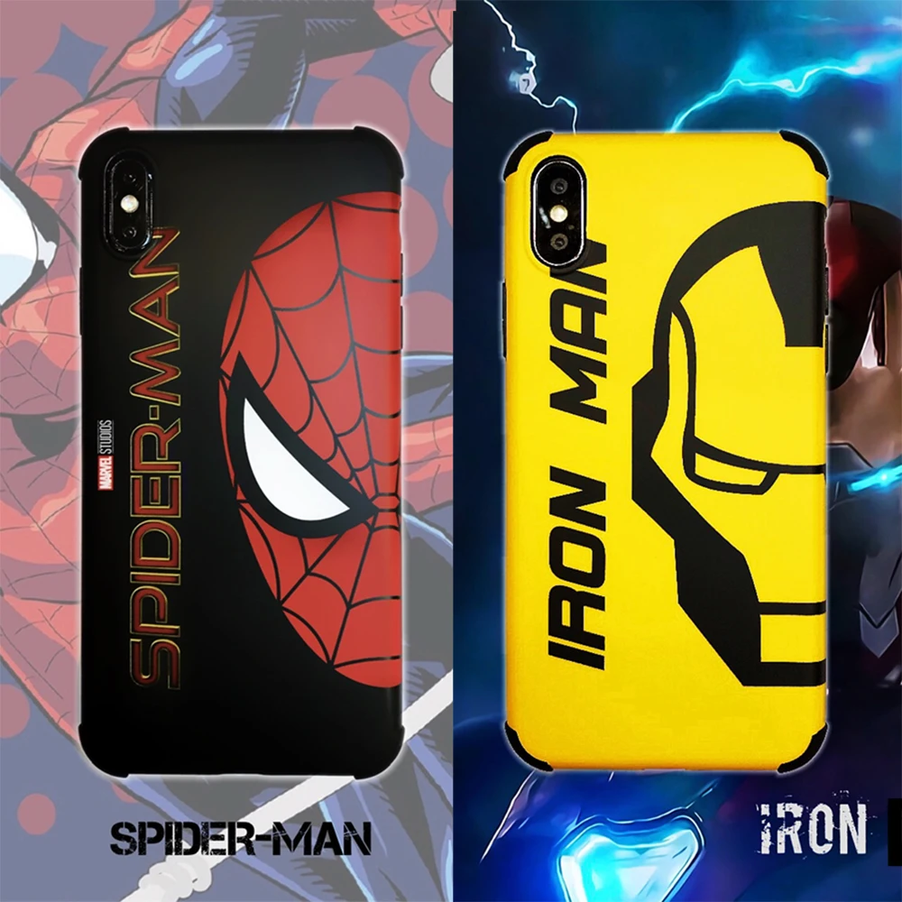 

Luxury Marvel Spiderman Iron Man Cover Case For iphone X XR Xs Max 8 7 6 6s Plus Anti-fall Superhero Matte Soft Silicone Coque