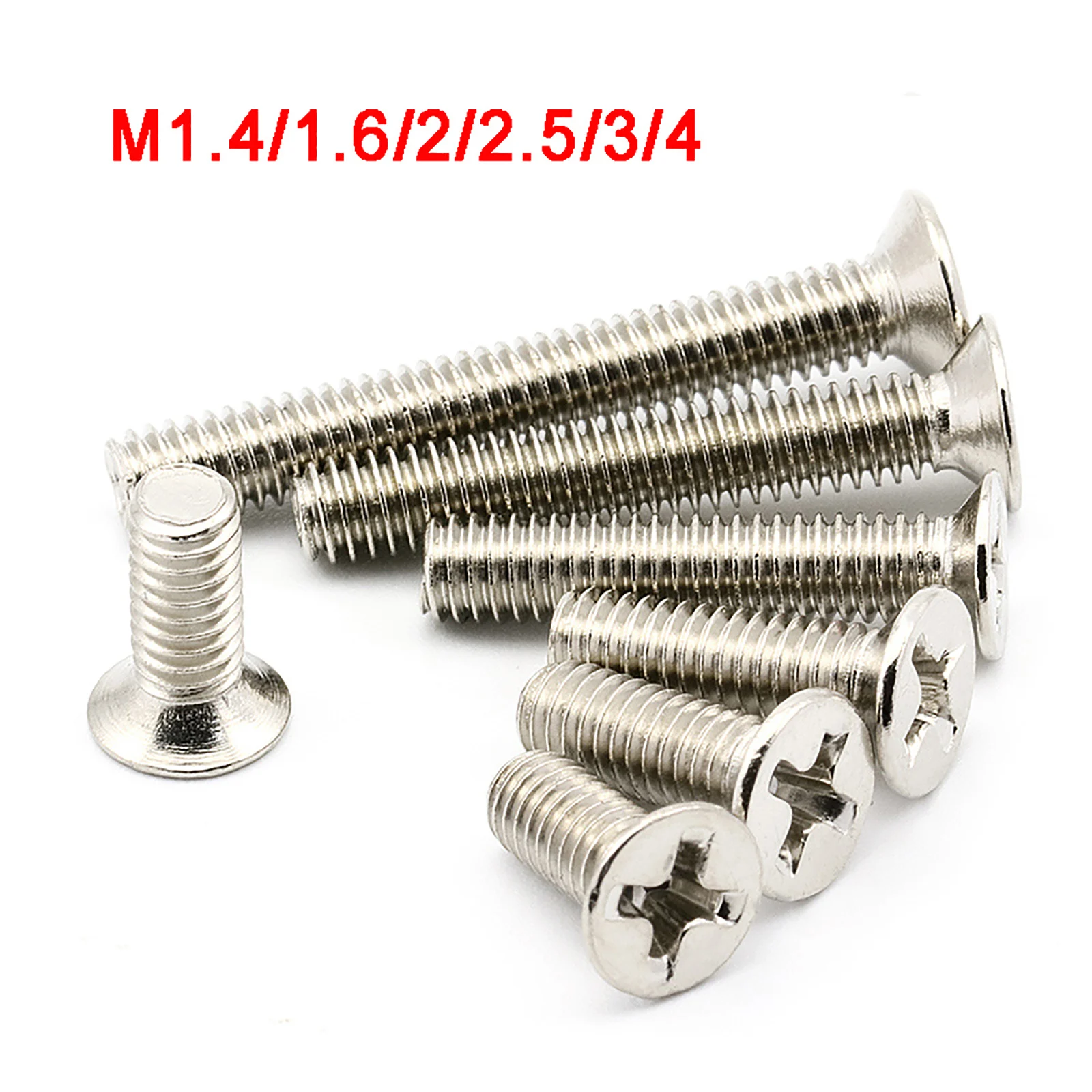M1.2 to M4 Pan Round Head Machine Screw Bolts Phillips Drive Ni-Plated Steel 