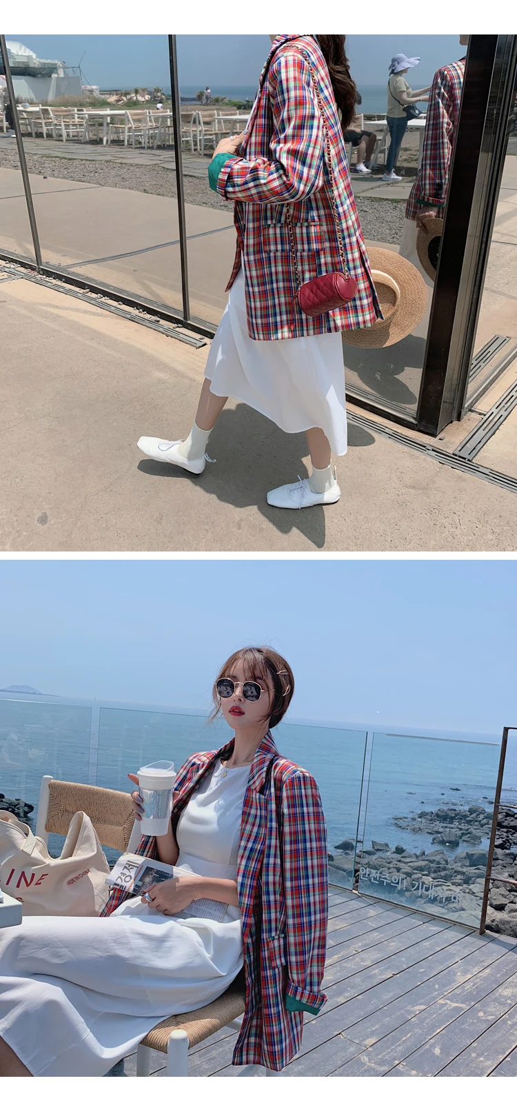 Ulzzang Kim Hyun Классическая клетчатая Женская Куртка Блейзер с надрезом воротник женские костюмы пальто мода решетки весна/осень