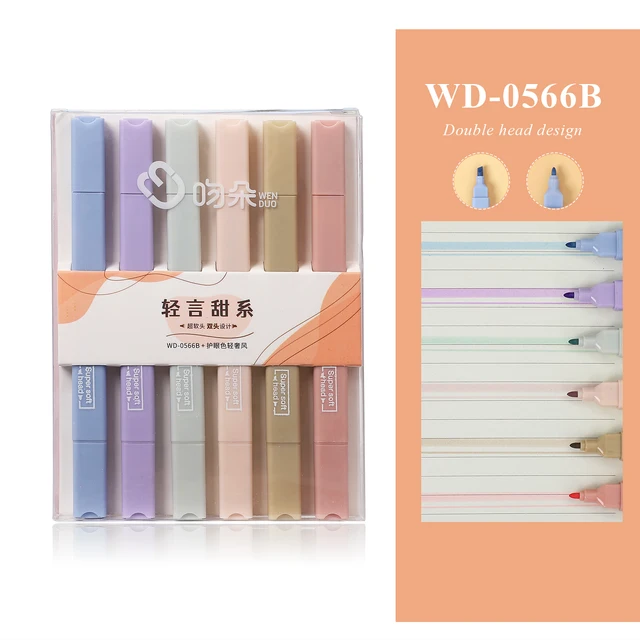 JIANWU 6pcs/set Soft Tip Highlighter Light Color Kawaii Marker Pen DIY Photo Album Journal Fluorescent Pen Student Stationery WD-0566B