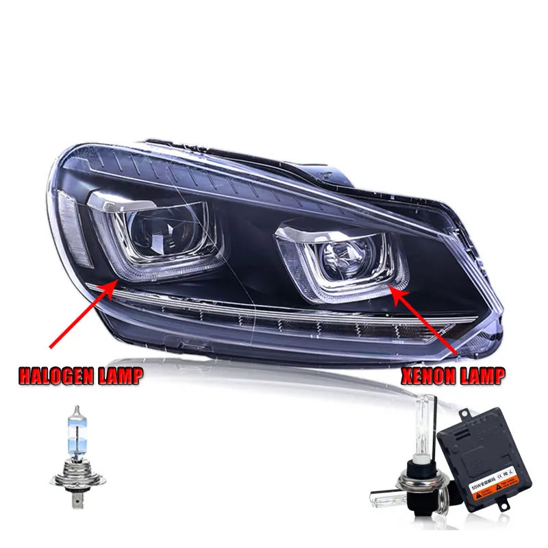 2 шт. светодиодный фары для Volkswagen Golf6 2009-2013 светодиодный Автомобильные фары ангельские глазки комплект ксеноновых фар, Высокопрочная конструкция протовотуманная подсветка Габаритные огни - Цвет: Halogen HighBeam