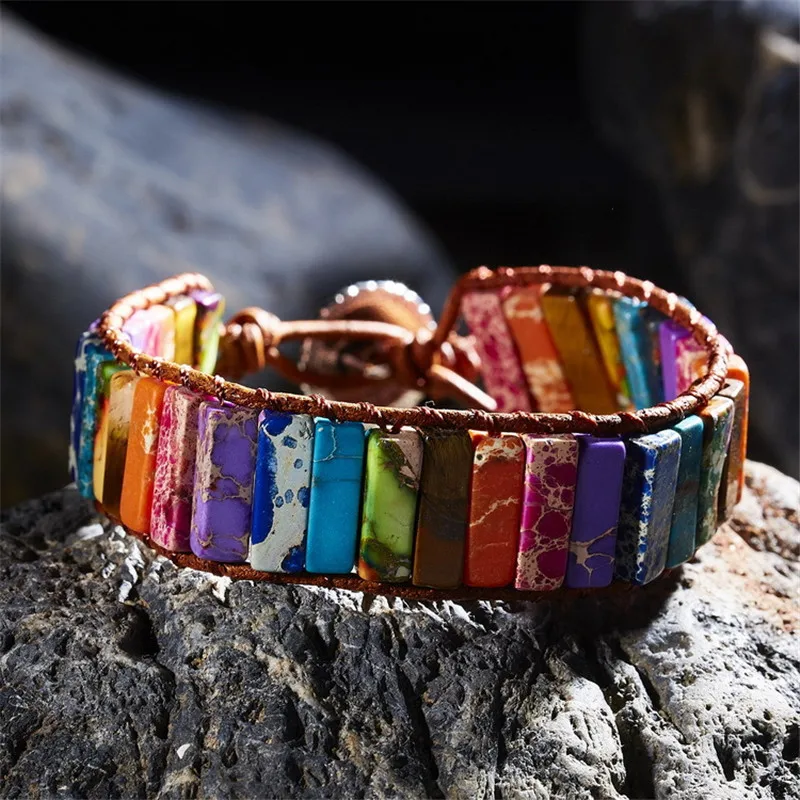 TANGYIN caliente nacional estilo pulsera Rectangular piedra Natural de cuentas siete-pulso rotación energía pulseras para el regalo de las mujeres