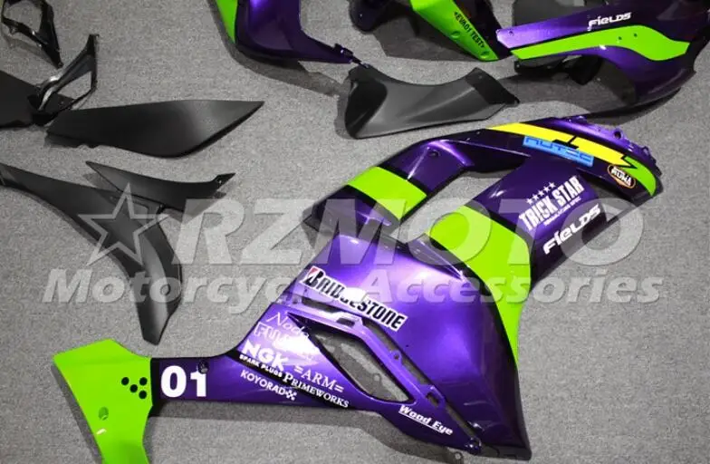 ABS мотоцикл Полный обтекатели комплект подходит для Kawasaki ZX6R 2007 2008 ZX-6R 07 08 ниндзя 636 Кузов Набор фиолетовый зеленый