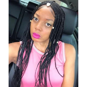 

34 inches 13x7 Hand-made Braid Wigs Synthetic Lace Front Fulani Cornrow Box Braid Wigs for Black Women Frontal Twist Braided Wig